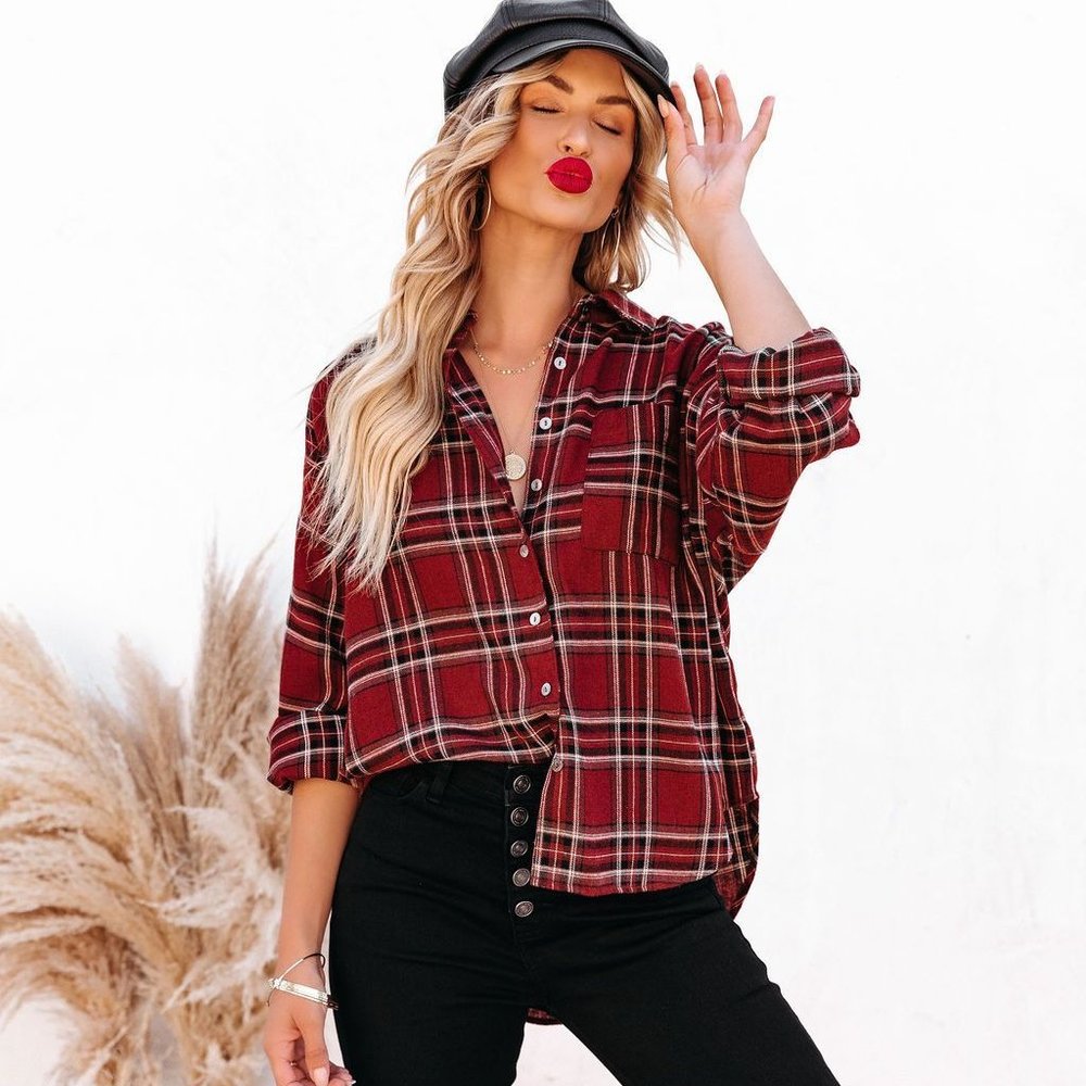 Lannah Plaid Cotton Blend Button Down Drop top- New